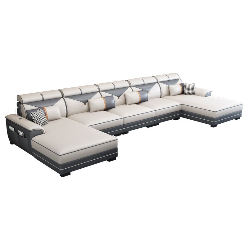 159.44" L x 70.86" W x 35.43" H Adjustable Faux Leather Pillow Top Arm Sectional Clearhalo 'furn' 'furn_sectionals' 'Furniture' 'furniture_sectionals' 'kitchen' 'kitchen_sectionals' 'Living Room Furniture' 'Sectionals' 1200x1200_6d2aa86a-b71f-45c5-abc3-5ce4d8a8a740