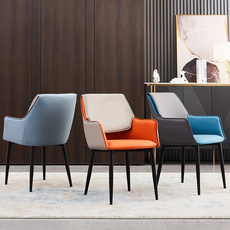 Contemporary Arm Chair Matte Finish Leather Curved Parsons Chair for Dining Room Clearhalo ' kitchen&dining_furn' 'Dining Chairs' 'Dining Tables & Seating' 'dining_chair' 'Furniture' 'furniture_dining_chair' 'Kitchen & Dining Furniture' 'kitchen' 1200x1200_6d2b978b-0d7b-48ae-8a2b-276023f4efb4