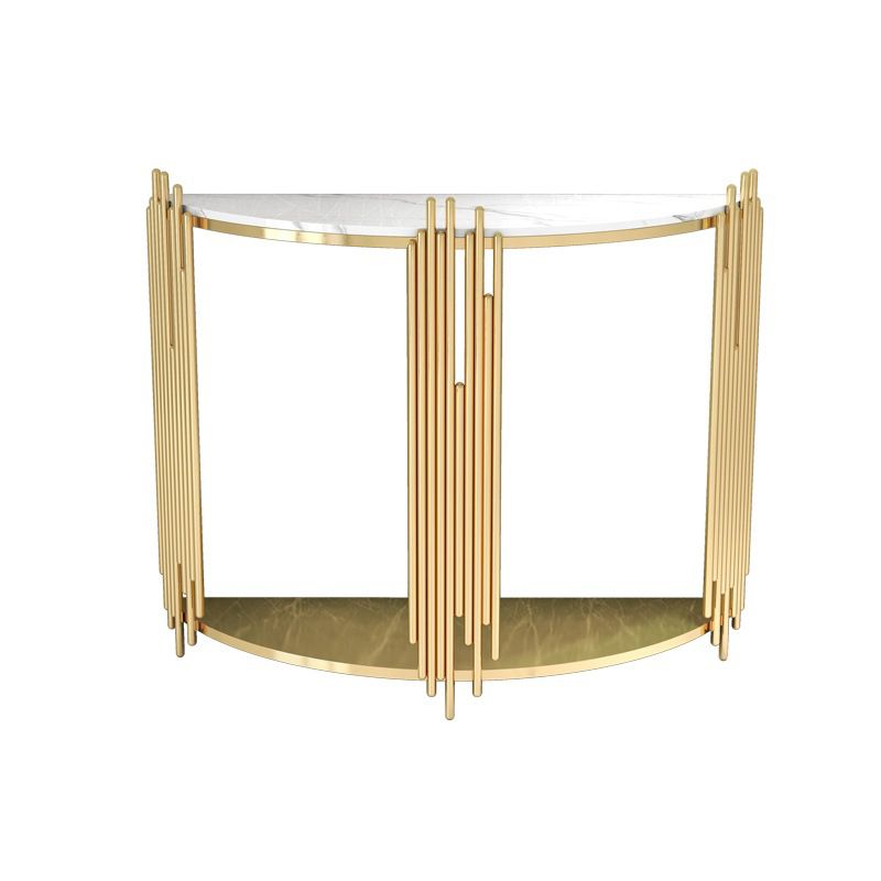 Consola de piso de hierro glamoroso almacenamiento de mesa de almacenamiento resistente a la mitad consola de media luna