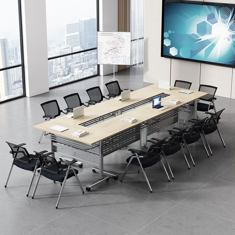 Scrivania rettangolare per uffici in legno prodotto contemporaneo con telaio metallico