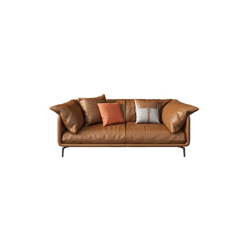 Pillow Top Arm Sofa Faux Leather Down Fill Cushions Sofa in Orange Clearhalo 'furn' 'furn_sofas' 'Furniture' 'Living Room Furniture' 'Sofa' 'sofas' 1200x1200_6d35df57-9177-4dc2-a566-8eb172d159a2