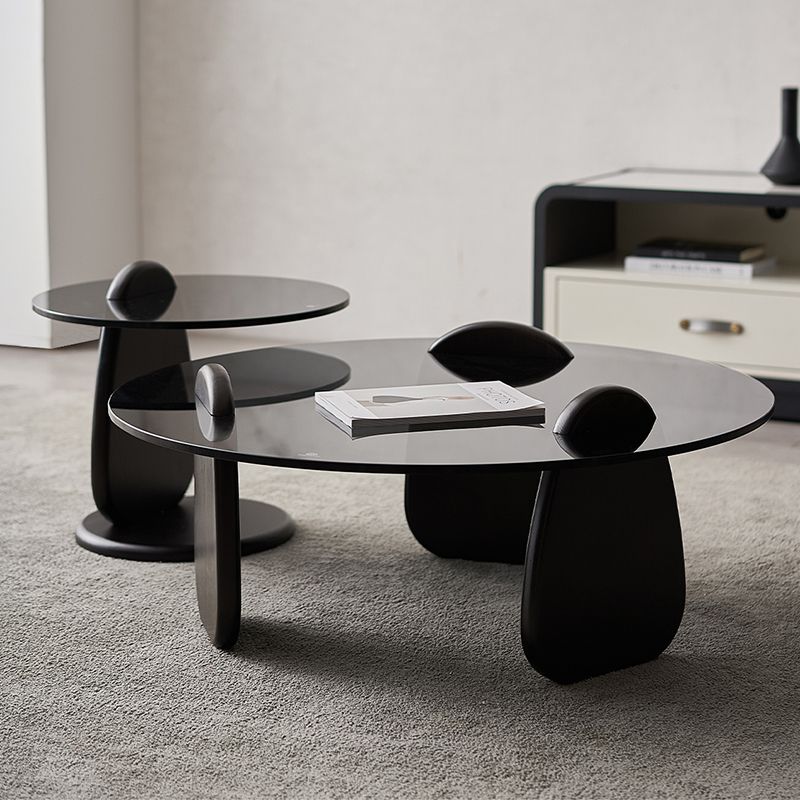 Glass Top Coffee Cocktail Table Black Coffee or End Table with 3 Legs