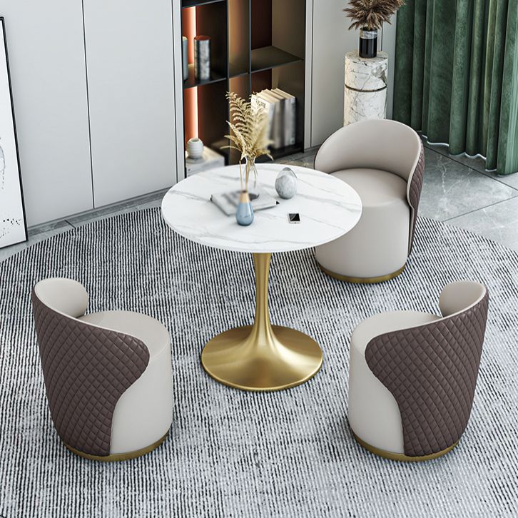 Glam 1/2/4/5 Pieces Gold Dinette Set with White Sintered Stone Top Round Dining Table Set Clearhalo 'Dining Room Sets' 'Dining Tables & Seating' 'dining_room_set' 'furn' 'furn_dining_room_set' 'Furniture' 'furniture_dining_room_set' 'Kitchen & Dining Furniture' 1200x1200_6d3814e8-55d0-41eb-8da0-22091929e125