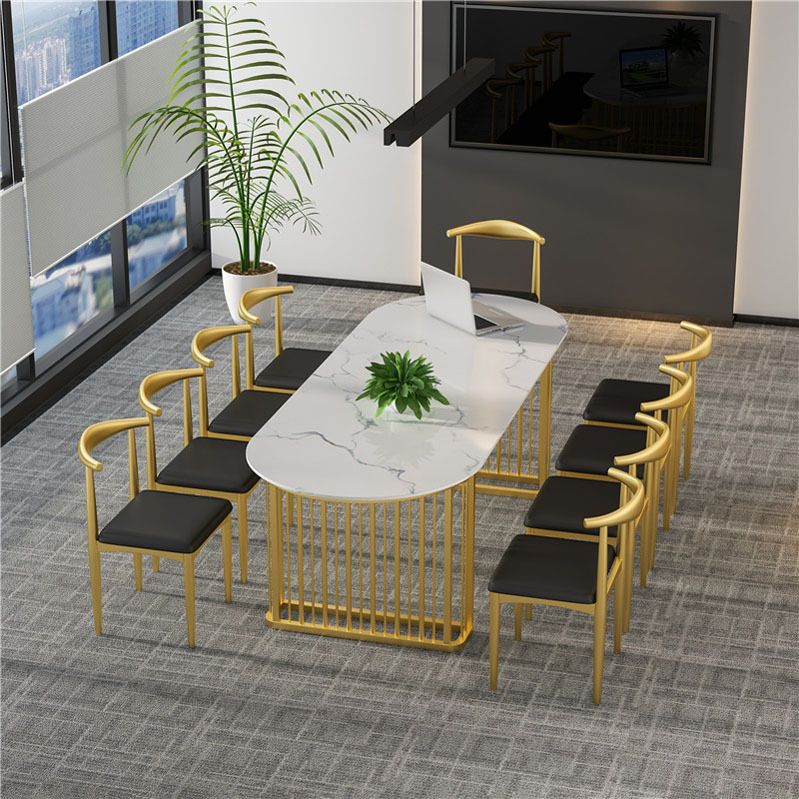 Glam Marble Writing Desk Sled Base Type Office Desk With Metal Legs Clearhalo 'furn' 'furn_office_desk' 'Furniture' 'Office Desks' 'Office Furniture' 'office_desk' 1200x1200_6d3d48d9-fc31-4b5f-b625-ee42ebf5761c