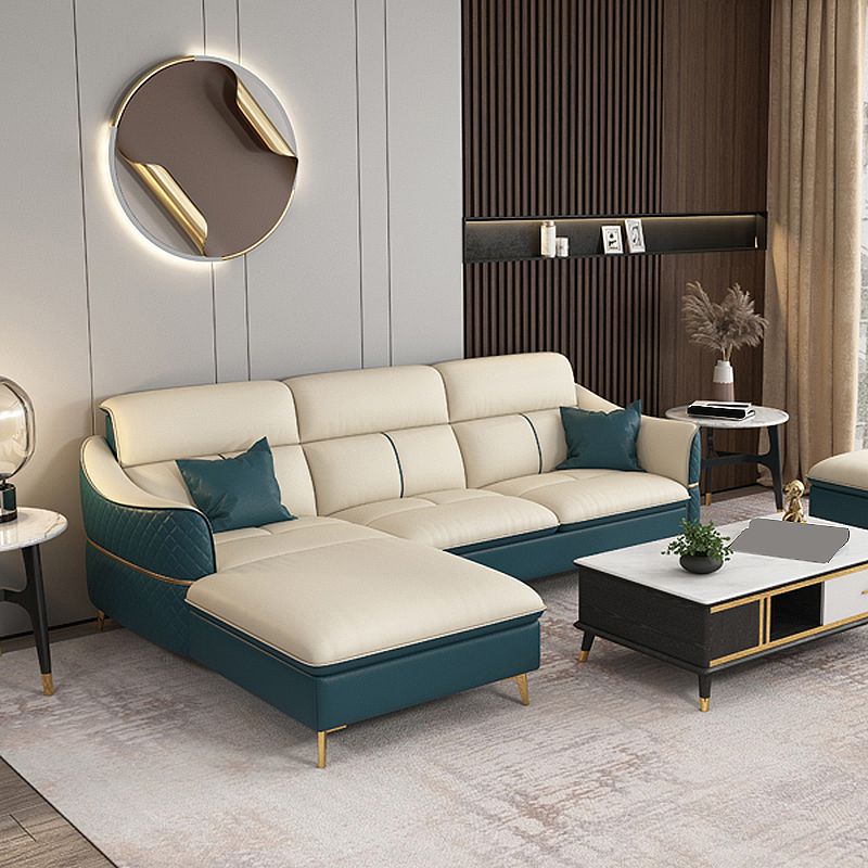 ベージュの本物の革のソファ/セクショナルリビングルームのための抵抗抵抗性四角い腕ソファ