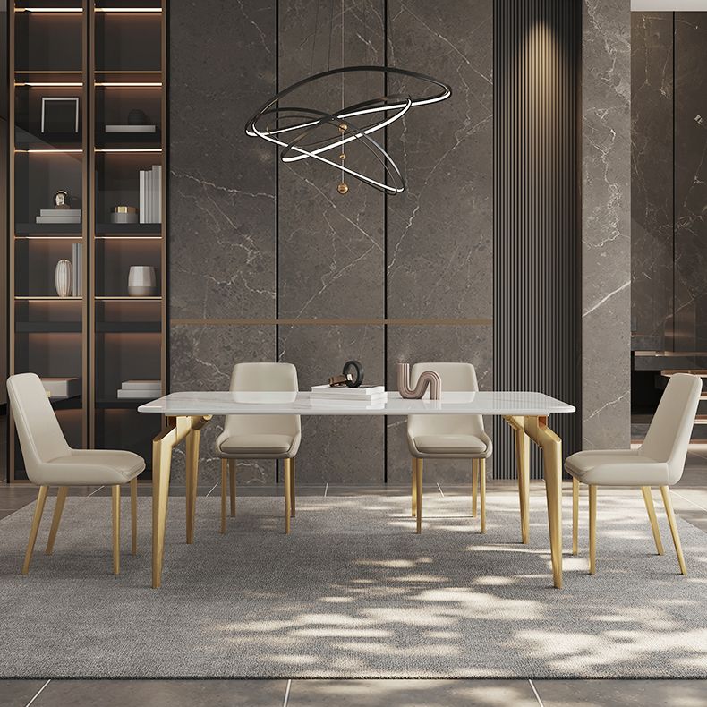 Glam Dining Table Set 1/5/7 Pcs Sintered Stone and Metal Dining Table with Armless Chairs Clearhalo 'Dining Room Sets' 'Dining Tables & Seating' 'dining_room_set' 'furn' 'furn_dining_room_set' 'Furniture' 'Kitchen & Dining Furniture' 1200x1200_6d4015fb-0dbc-4e3e-af97-87b981bbe60a