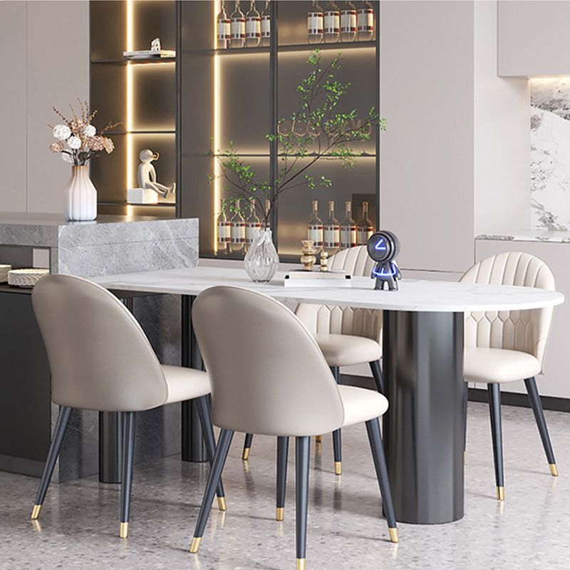 Sintered Stone Dining Table Modern White Top Table with Black Frame for Kitchen