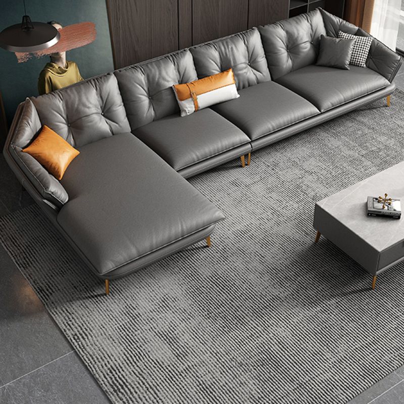 Modern 4-seat Faux Leather Sofa & Chaise Grey Sloped Arm Sofa Clearhalo 'furn' 'furn_sectionals' 'Furniture' 'Living Room Furniture' 'Sectionals' 1200x1200_6d44a380-d220-457c-8d0e-c4b551160d61