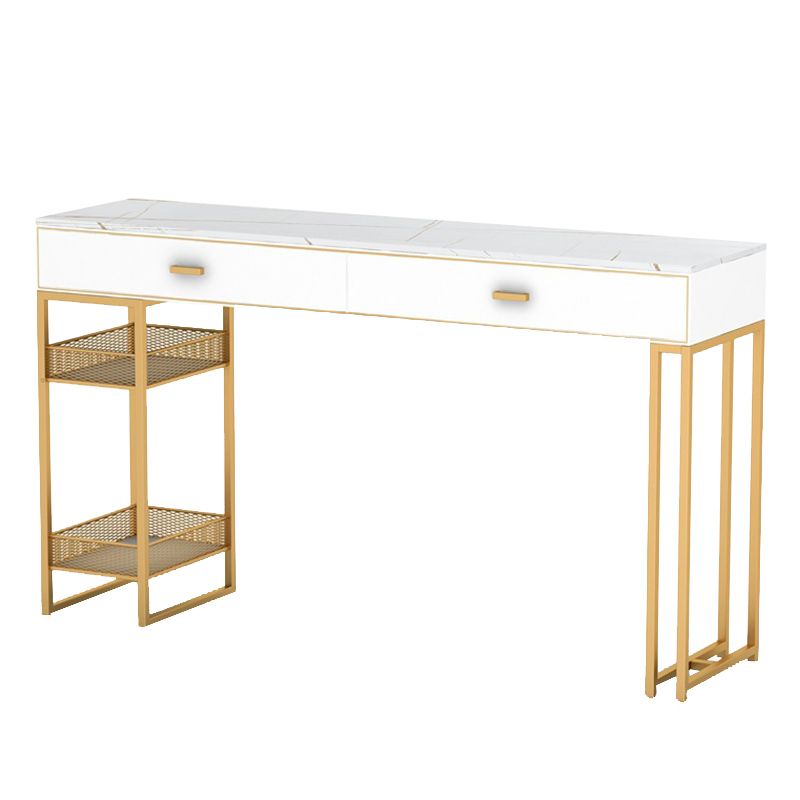 Bistro-bartafel van gesinterd steen, onderstel met goudkleurig frame en lades