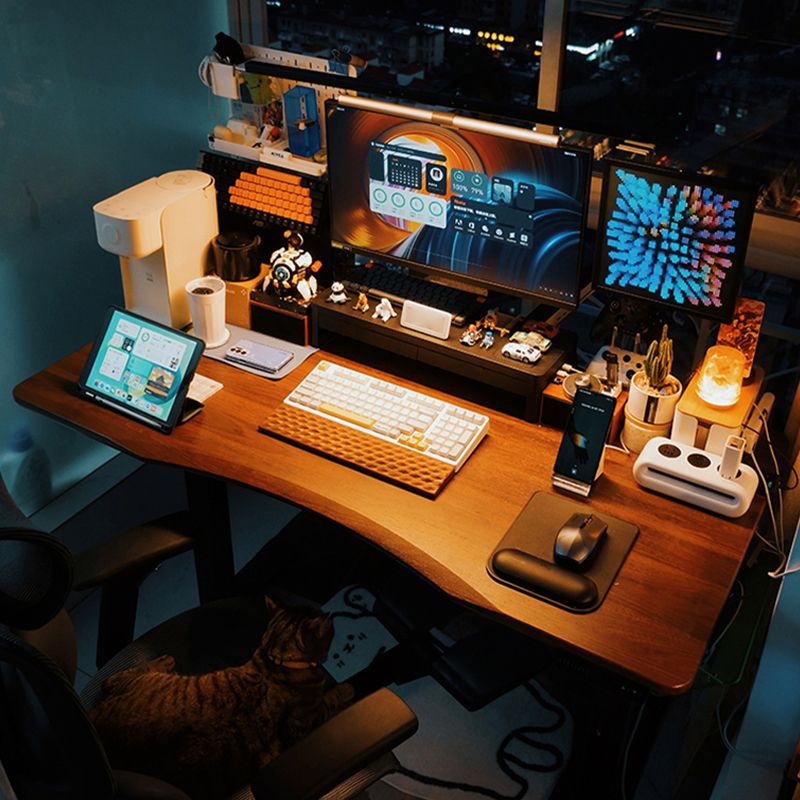 Irregular Shaped Computer Desk Table Wood Writing Desk in Brown