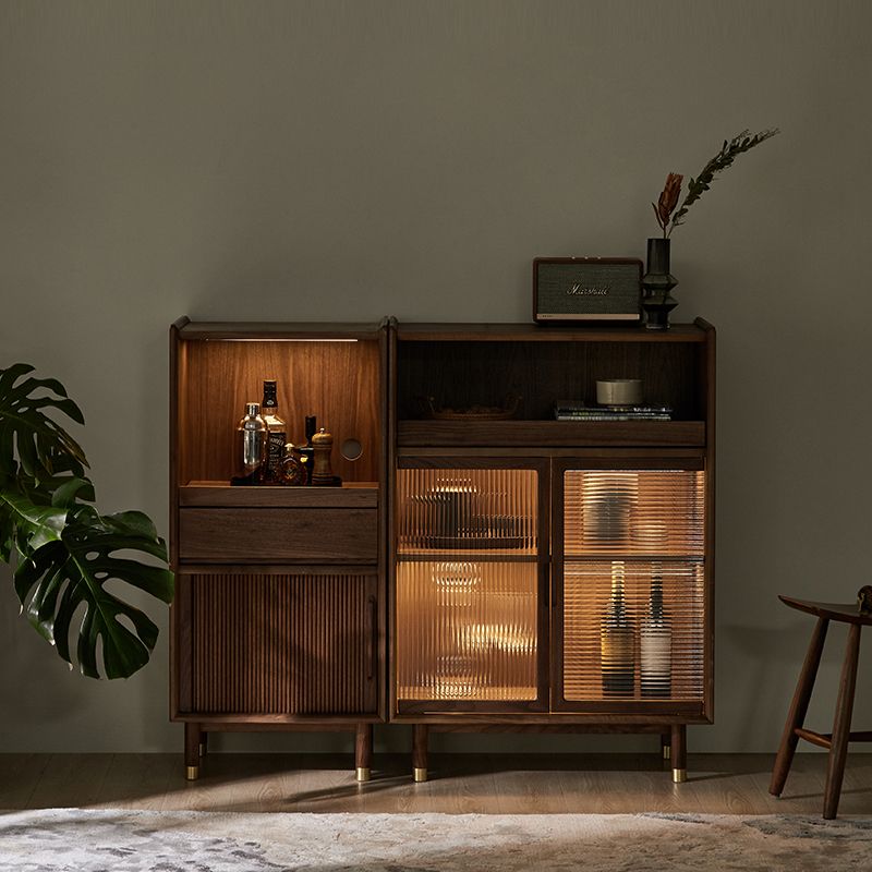 Storage Solid Wood Glass Door Cabinet Mid Century Chest in Walnut Clearhalo 'Cabinets & Chests' 'cabinets_chests' 'furn' 'furn_cabinets_chests' 'Furniture' 'Living Room Furniture' 1200x1200_6d482067-5316-473e-b070-43c0d0080c20