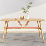 Mesa de comedor rectangular mesa de comedor de base de caballete en nogal y natural