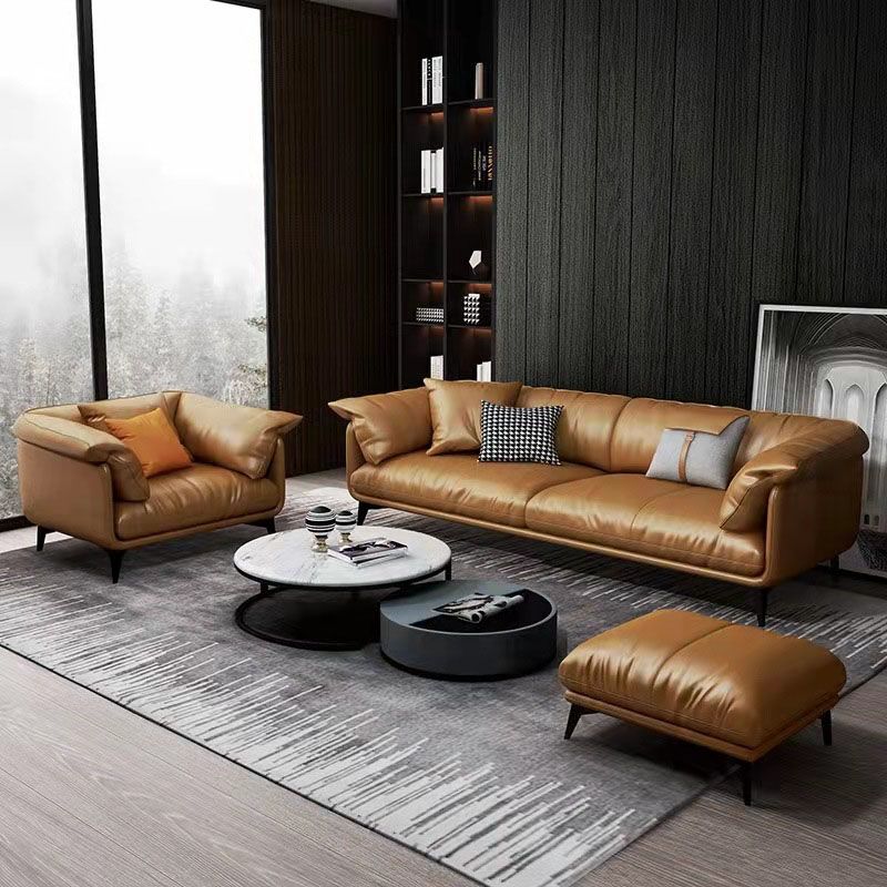 Orange Sofa with Pillow Back and Sponge Seat Filled with Wood Leather/imitation Leather Clearhalo 'furn' 'furn_sofas' 'Furniture' 'furniture_sofas' 'kitchen' 'kitchen_sofas' 'Living Room Furniture' 'Sofa' 'sofas' 1200x1200_6d4b1699-e0d7-4cf0-83e5-38c755ef6972