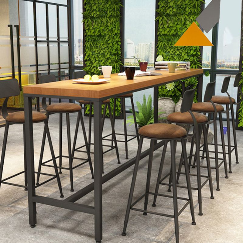 Solid Wood Bar Table Black Trestle Base Dining Table for Kitchen Living Room Clearhalo 'Bar Furniture' 'Bar Tables' 'bar_tables' 'furn' 'furn_bar_tables' 'Furniture' 'Kitchen & Dining Furniture' 1200x1200_6d4d0554-2f3b-4577-9210-8439abd98dc5