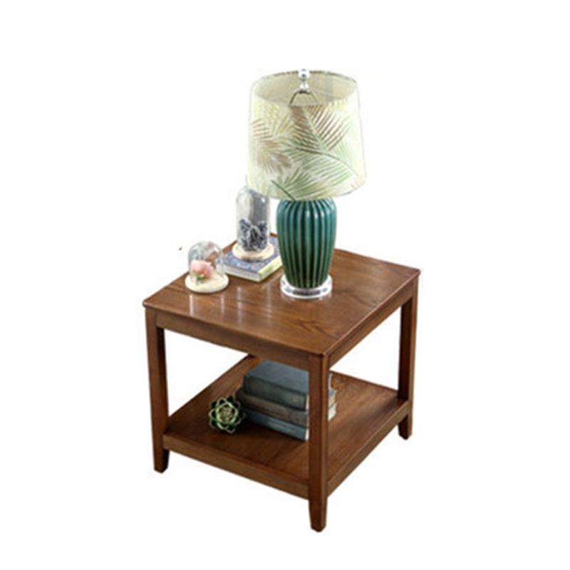 Modernistisches massives Holz 4 Beine quadratische Doppelstufe Akzent -Beistelltisch