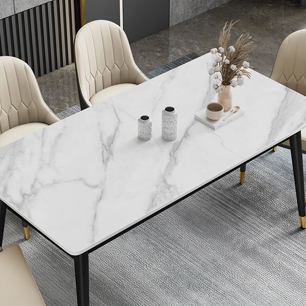 Minimalist Style Sintered Stone Dining Set with Traditional Height Table and 4 Black Legs Base Clearhalo 'Dining Room Sets' 'Dining Tables & Seating' 'dining_room_set' 'furn' 'furn_dining_room_set' 'Furniture' 'furniture_dining_room_set' 'Kitchen & Dining Furniture' 'kitchen&dining_furn' 'kitchen' 1200x1200_6d4f0b03-9afd-4cfa-bfd1-f7414aff2380