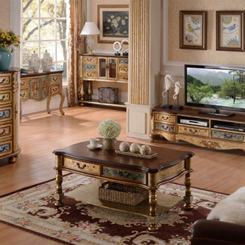 French Country Distressed Cocktail Table in Solid Wood for Living Room