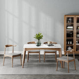 Mid-Century Modern Dining Table Stone Top Table with 4 Wood Legs