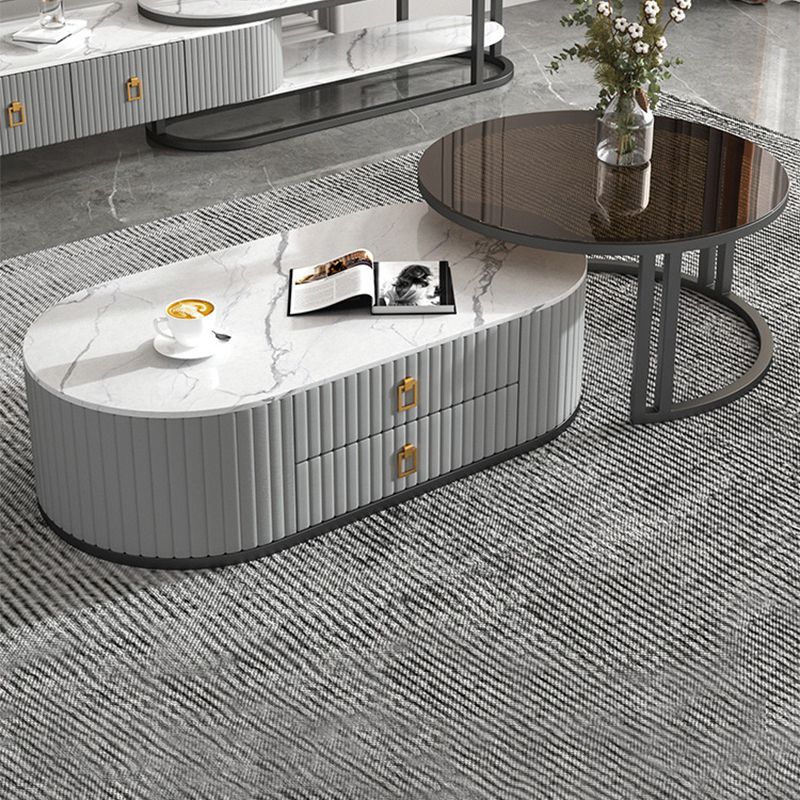 Oval Tropical Coffee Table Slate Storage 2 Nesting Coffee Table Set Clearhalo 'Coffee & Accent Tables' 'Coffee Tables' 'coffee_tables' 'furn' 'furn_coffee_tables' 'Furniture' 'Living Room Furniture' 1200x1200_6d5504a9-351e-4fe3-80d1-47eb71b87cee
