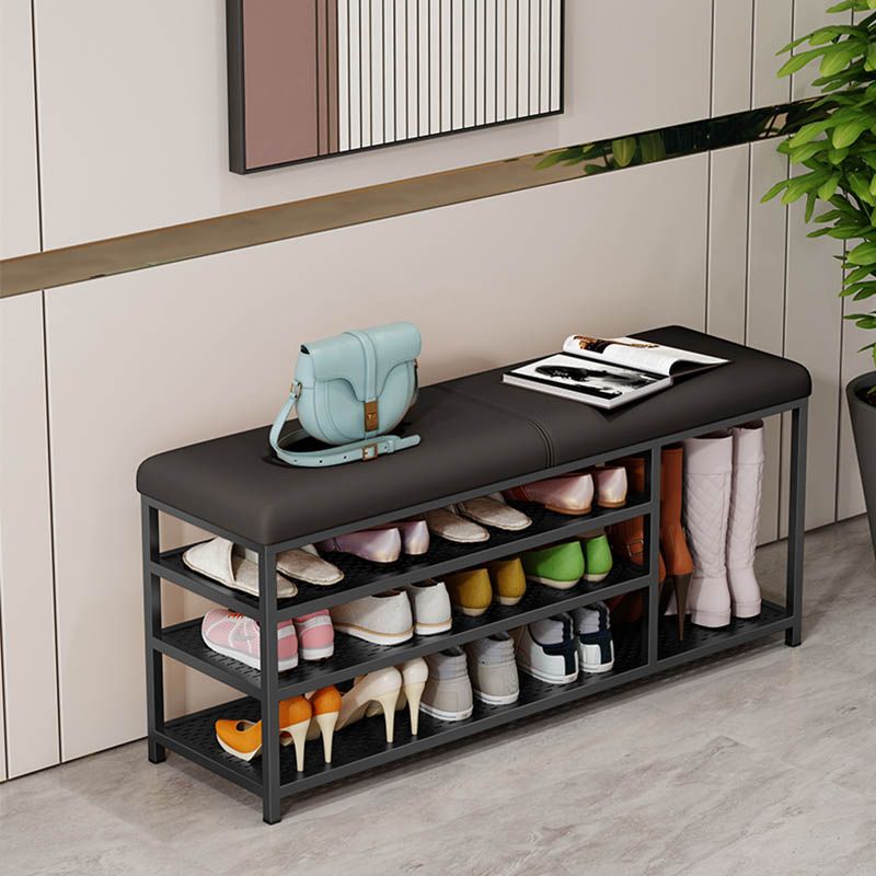 Modern Entryway Bench Cushioned Metal 12.5 Inch Width Seating Bench with Storage Clearhalo 'Benches' 'Chairs & Seating' 'furn' 'furn_benches' 'Furniture' 'Living Room Furniture' 1200x1200_6d59d77f-1f32-4360-9438-70fff04bce31