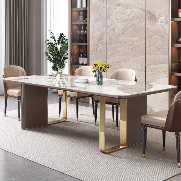 Luxury Sintered Stone Top Dining Set Rectangle 1/4/5/6/7/9 Pieces Dining Table with Chairs Clearhalo 'Dining Room Sets' 'Dining Tables & Seating' 'dining_room_set' 'furn' 'furn_dining_room_set' 'Furniture' 'furniture_dining_room_set' 'Kitchen & Dining Furniture' 1200x1200_6d5ed9d9-bda8-4cd7-a33d-e618058db431