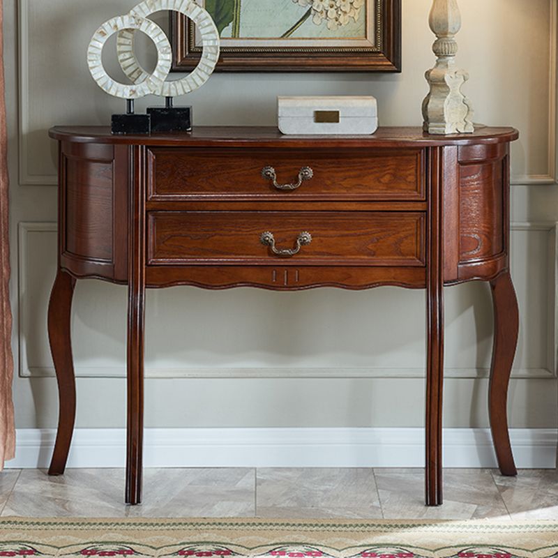 Mid-Century Modern 2-Drawer 4 Legs Rubbered Wood Half Moon Console Clearhalo 'Console Tables' 'console_tables' 'Entry & Mudroom Furniture' 'furn' 'furn_console_tables' 'Furniture' 1200x1200_6d5f62d0-962c-4bc2-ae9a-b0a99f95dc1a