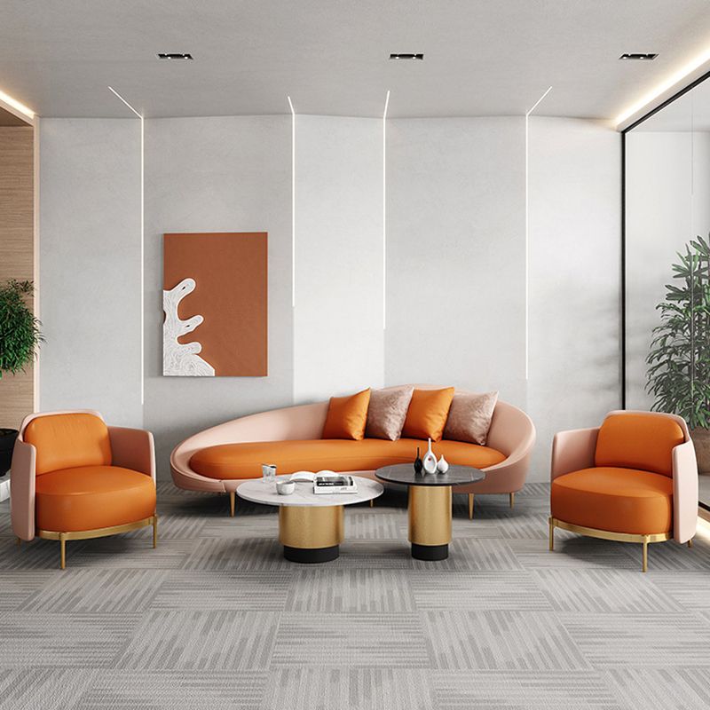 Contemporary Seating Faux Leather Living Room Tuxedo Arm Curved