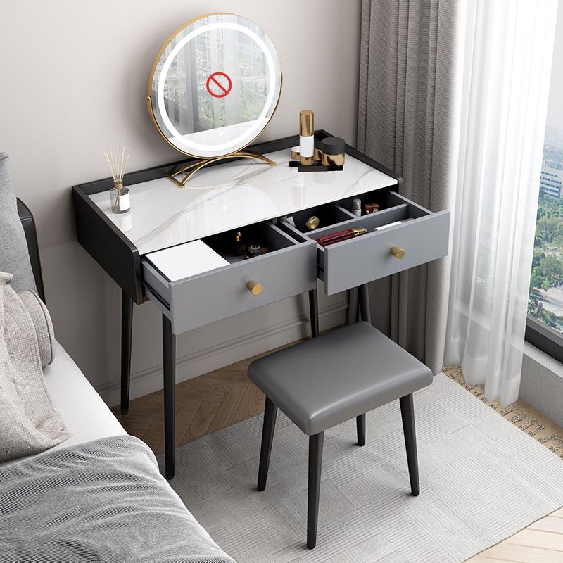 Zeitgenössischer Waschtisch mit Steinmake -up -Schminktisch in Schwarz