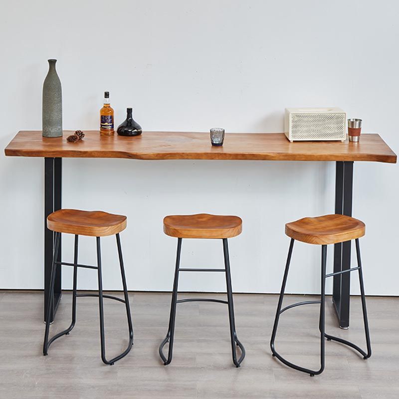 Pine Wood Top Bar Table Industrial Style Bar Table with Iron Sled Base