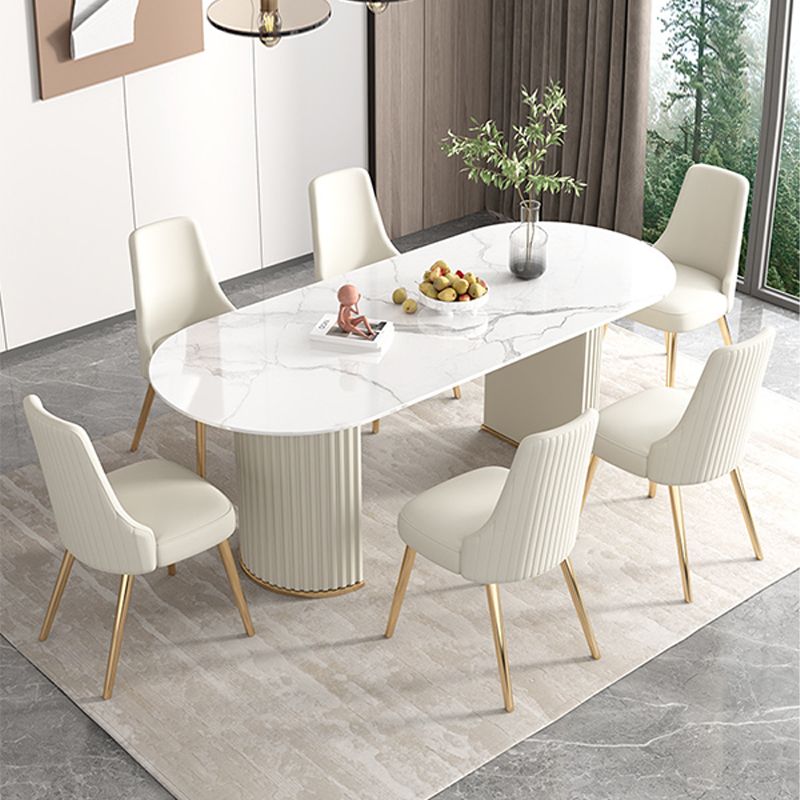 Moderner Esstisch mit Doppelsäule, Steintisch für Esszimmer und Küche