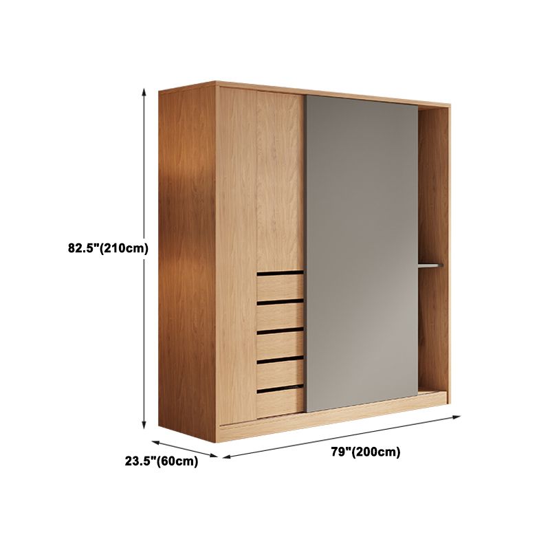 Natural Finish Modern Wardrobe Armoire Solid Wood and Engineered Wood Armoire