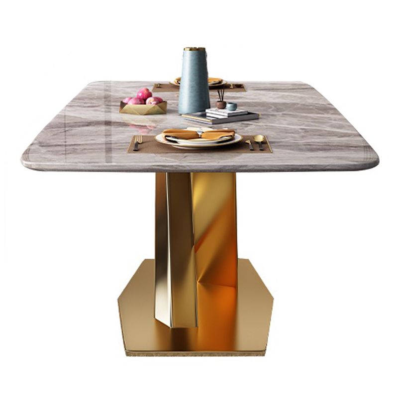 Rectangle Traditional Luxury Table Grey Sintered Stone Table with Gold Pedestal Base Clearhalo ' dining_table' 'Dining Tables & Seating' 'Dining Tables' 'furn' 'furn_dining_table' 'Furniture' 'furniture_dining_table' 'Kitchen & Dining Furniture' 'kitchen&dining_furn' 'kitchen' 'kitchen_dining_table' 1200x1200_6d65232c-a1d9-47ba-b951-302e87eda2dd