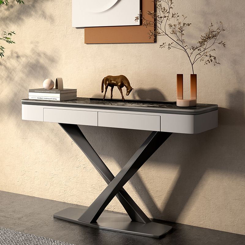 Glam Rectangle Console Sofa Table with Stainless Steel Bracket for Hall