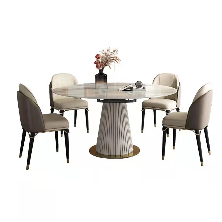 Glam Scalable Dinette Set 1/4/5/7 Pieces Round Dining Table Set with Sintered Stone Top Clearhalo 'Dining Room Sets' 'Dining Tables & Seating' 'dining_room_set' 'furn' 'furn_dining_room_set' 'Furniture' 'furniture_dining_room_set' 'Kitchen & Dining Furniture' 1200x1200_6d6c2a1c-2fdb-4ec8-b60b-6442cac80856