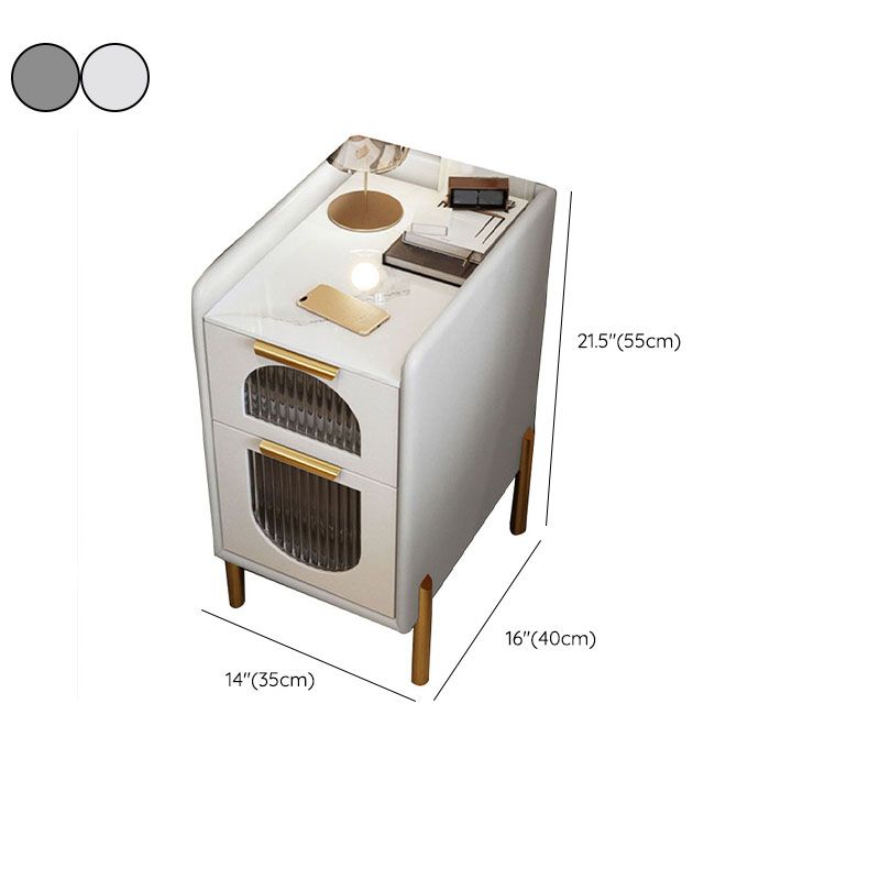 Gabinete de cama de piedra moderno de mediados de siglo con 2 cajones para dormitorio