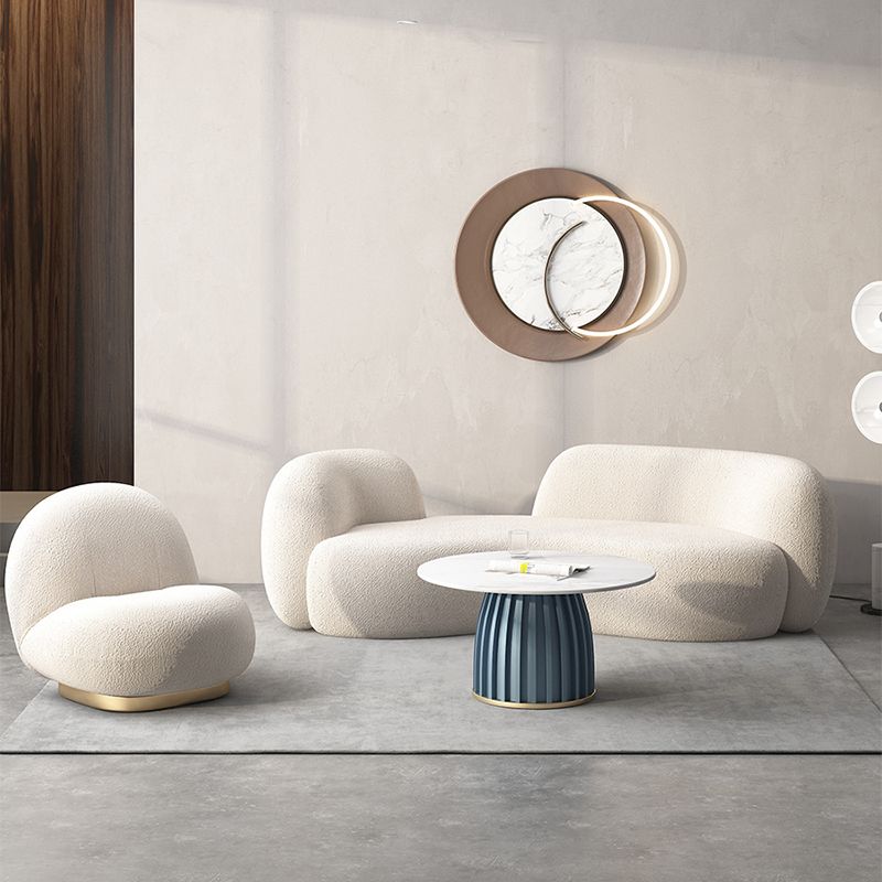 Beige Recessed Arm Curved Sofa Wool Contemporary Sofa for Apartment