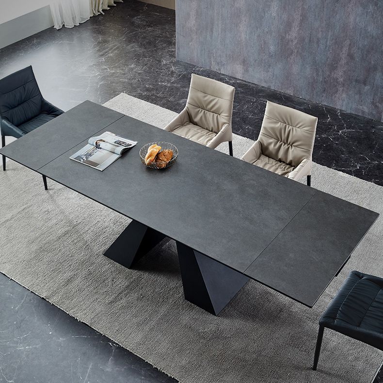 Rectangle Traditional Luxury Dining Table Grey Sintered Stone Table with Double Pedestal Clearhalo ' dining_table' 'Dining Tables & Seating' 'Dining Tables' 'furn' 'furn_dining_table' 'Furniture' 'furniture_dining_table' 'Kitchen & Dining Furniture' 'kitchen&dining_furn' 'kitchen' 'kitchen_dining_table' 1200x1200_6d780cf4-6b3a-4600-815b-1328a7bd2784