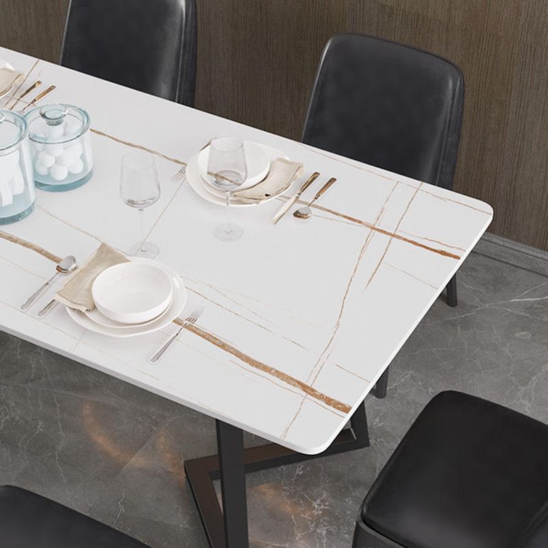Designer 1/4/5/7 Pieces Dining Set Rectangular Double Pedestal Dinette Set with Stone Top Clearhalo 'Dining Room Sets' 'Dining Tables & Seating' 'dining_room_set' 'furn' 'furn_dining_room_set' 'Furniture' 'Kitchen & Dining Furniture' 1200x1200_6d79e362-acc5-4b13-bc64-95c57e24f553