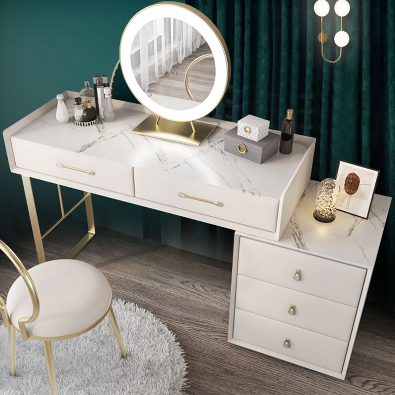 5 Storage Drawers Dressing Table Stool Set Glam Slate Top Makeup Counter