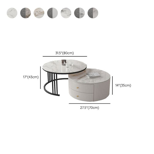 Frame Coffee Cocktail Table with Storage Drawers Round Slate Top Clearhalo 'Coffee & Accent Tables' 'Coffee Tables' 'coffee_tables' 'furn' 'furn_coffee_tables' 'Furniture' 'Living Room Furniture' 1200x1200_6d7dca31-2958-4c49-aa01-fdb3e2f5c7d1