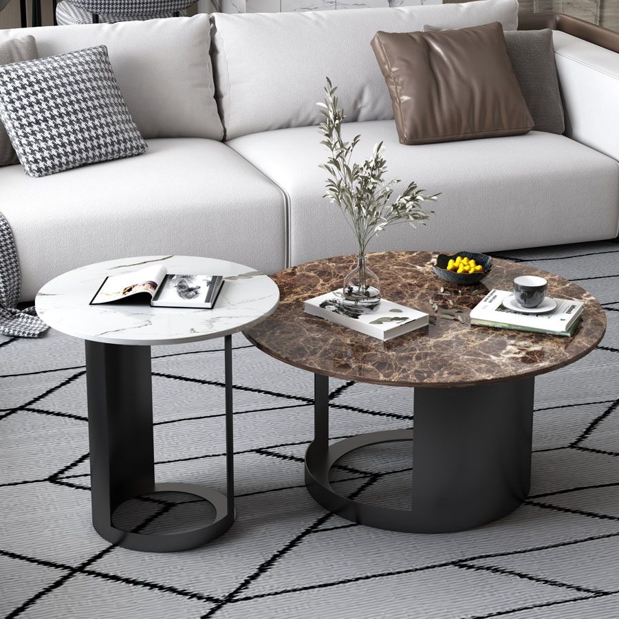 Enkele ronde voetstuk zwarte koffiecocktailtafel met marmeren top