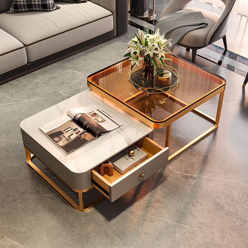 Frame Coffee Table Slate/Glass Top Coffee or End Table with Drawer Clearhalo 'Coffee & Accent Tables' 'Coffee Tables' 'coffee_tables' 'furn' 'furn_coffee_tables' 'Furniture' 'Living Room Furniture' 1200x1200_6d8889cd-0fb0-4e2f-9507-c5503631e2f4