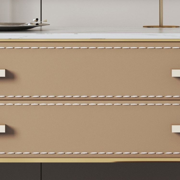 Tavolo da toeletta per trucco a specchio lussuoso sgabello in pietra set in marrone