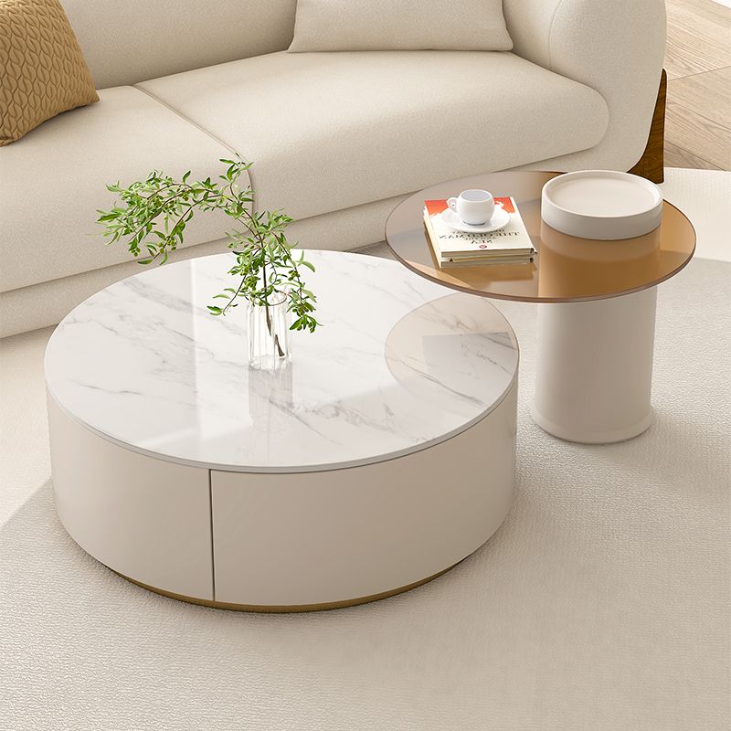 Modern Stone Drum Coffee Table with Storage Dia 31.5" Cocktail Table in Withe Clearhalo 'Coffee & Accent Tables' 'Coffee Tables' 'coffee_tables' 'furn' 'furn_coffee_tables' 'Furniture' 'Living Room Furniture' 1200x1200_6d8df468-8638-48f5-a916-5d51085a71a4