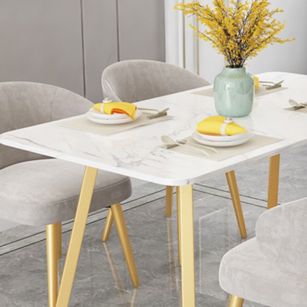Glam Rectangle Dining Table Set 1/4/5 Pieces White Stone Top Dinette Set Clearhalo 'Dining Room Sets' 'Dining Tables & Seating' 'dining_room_set' 'furn' 'furn_dining_room_set' 'Furniture' 'Kitchen & Dining Furniture' 1200x1200_6d8e3a36-5f1b-4ff4-b3d5-eb0fa1292e9a