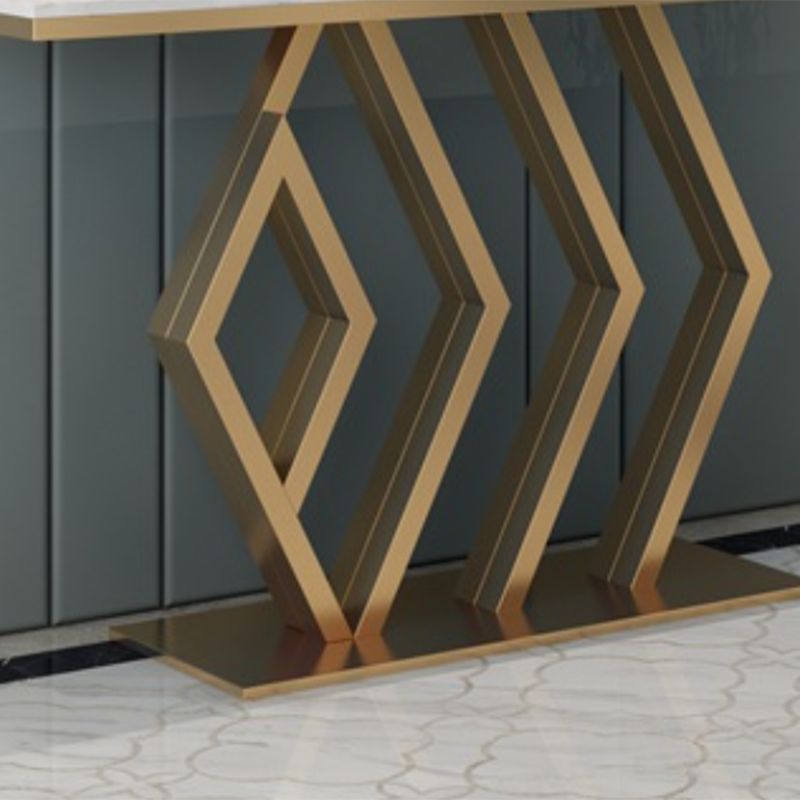 Table de console rectangle glam avec une base de piédestal et un dessus en marbre