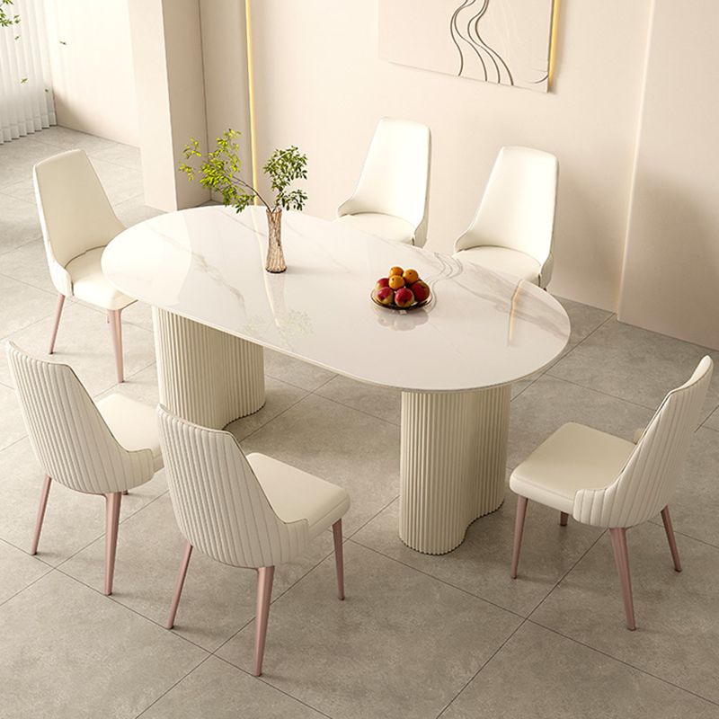 Simplicity Style Dinette Table Stone Oval Dining Room Table in White Clearhalo 'Dining Tables & Seating' 'Dining Tables' 'dining_table' 'furn' 'furn_dining_table' 'Furniture' 'Kitchen & Dining Furniture' 1200x1200_6d94f20c-1060-4930-ab7d-44f819435de8
