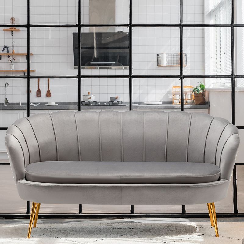 30.7"H Scandinavian Velvet/ Faux Leather Armless Curved Loveseat Sofa Clearhalo 'furn' 'furn_sofas' 'Furniture' 'furniture_sofas' 'kitchen' 'kitchen_sofas' 'Living Room Furniture' 'Sofa' 'sofas' 1200x1200_6d96787a-601f-4e32-8623-5ad05b9a1eef