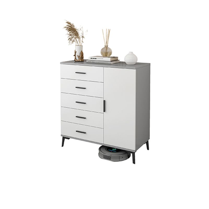 White Wooden Accent Cabinet with Door Modern Chest with 5 Drawers