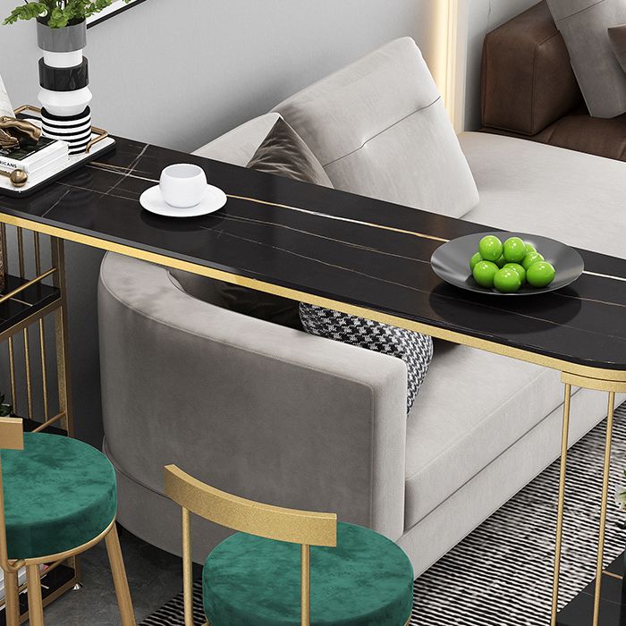 Glam White Stone Indoor Bar Dining Table Iron Double Pedestal Bistro Table with Shelve Clearhalo 'Bar Furniture' 'Bar Tables' 'bar_tables' 'furn' 'furn_bar_tables' 'Furniture' 'furniture_bar_tables' 'Kitchen & Dining Furniture' 'kitchen&dining_furn' 'kitchen' 1200x1200_6d9a945e-9695-4825-baa6-d6864904b274